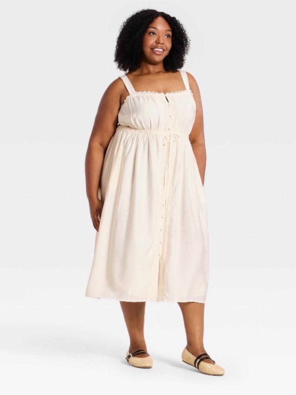 Ava & Viv Cream Button-Front Midi Dress